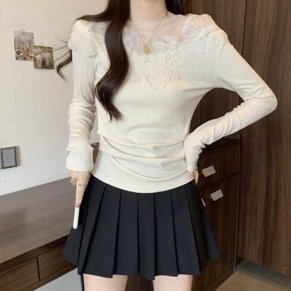 Sexy Patchwork Slim T Shirts Spring Autumn New Long Sleeve Off Shoulder Solid Temperament Tops High Street Fashion Women Clothes