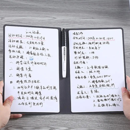 Reusable A4 Whiteboard Notebook With Whiteboard Pen Leather Erasable Whiteboard Draft Stationery With Erasing Cloth Memo Pad