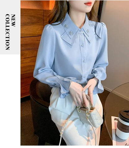 Elegant Long Sleeve Chiffon Shirts Women Autumn Winter Fashion White Blusa Feminina Korean Style Office Ladies Tops Blouses