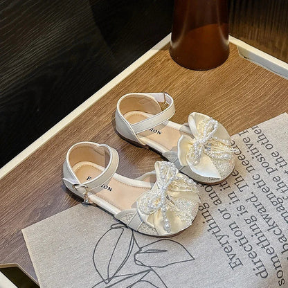 Children's Summer Sandals Toddlers Catwalk Versatile Princess Girl Shoe Summer Beading Bowknot Kids Fashion Dress Flat Sandals
