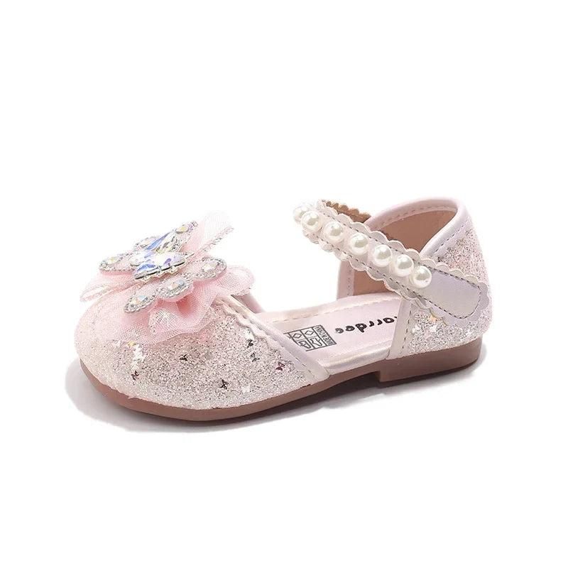 Baby Girls Leather Shoes  Spring Summer Children Casual Half Sandals Sequins with Crystal Butterfly Fashion Princess Sweet