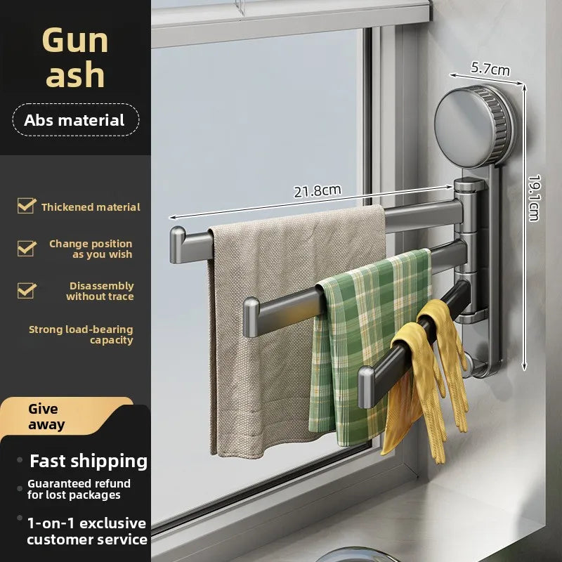 Suction Cup Cloth Rack Kitchen Storage Rack Wall-Mounted No-Drill Bathroom Organizer Draining Rack Hanging Dishcloth Towel Rod