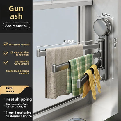 Suction Cup Cloth Rack Kitchen Storage Rack Wall-Mounted No-Drill Bathroom Organizer Draining Rack Hanging Dishcloth Towel Rod
