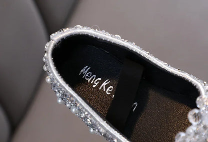 Kids Girl Shoes New Girls Princess Shoes Fashion Children Sequins Bling Bow Shoe Kid Rhinestone Non-slip Flat Shoe