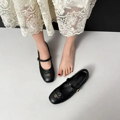 Spring and Autumn temperament commuting shallow mouth single shoe square toe Mary Zhen single shoe women