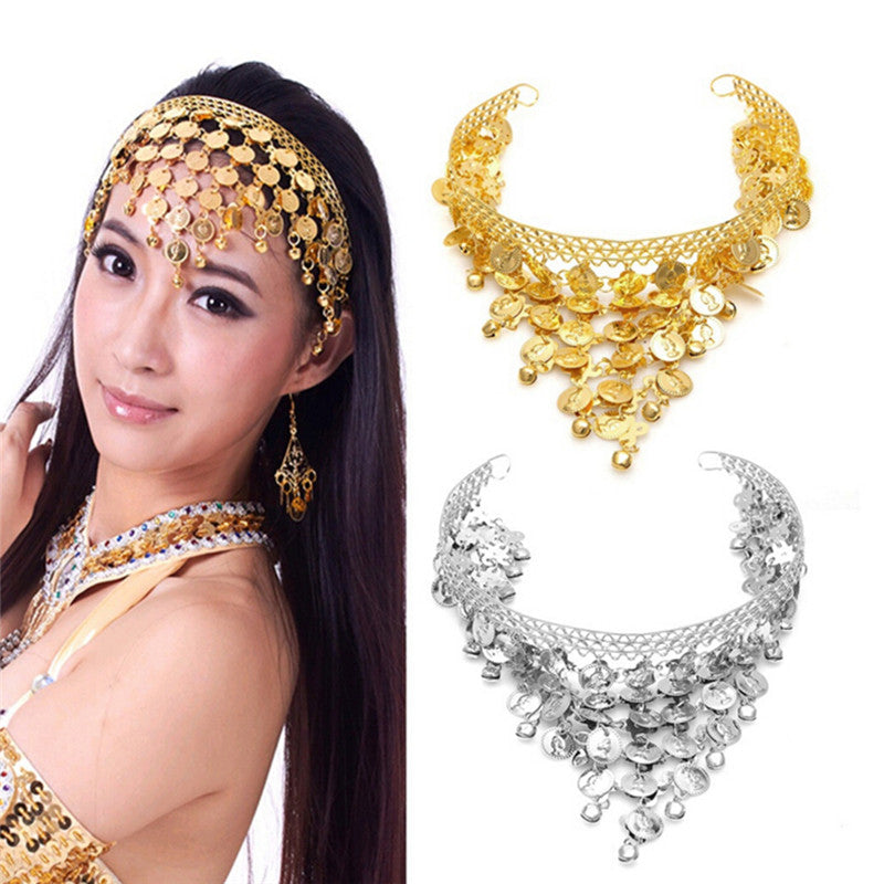 Women Belly Dance Accessories Costume Dancing Coin Sequins Hair Band Headbands