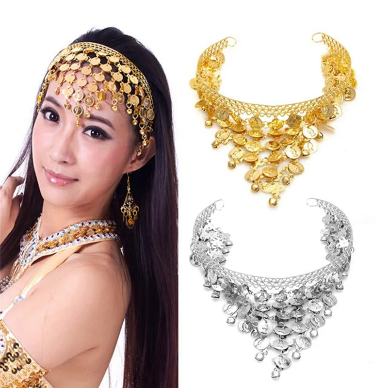 Women Belly Dance Accessories Costume Dancing Coin Sequins Hair Band Headbands