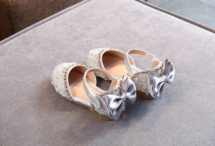 2023 Crystal Bow Single Shoes Summer Girls Fashion Princess Soft Shoes Children Pu Leather Flat Baby Rhinestone Sandals A986