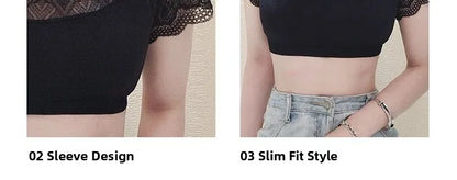 Lace Splice ort Sve Base irt Women's Summer Top Beautiful Ba Design Daily Wear Versatile Universal Fit Boting Tee