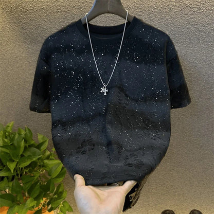 Summer New Round Neck Short Sleeve T Shirt Man Designer Clothes Fashion Men Gradient Colour Sequin T Shirt Camiseta Gym Hombre(Available)