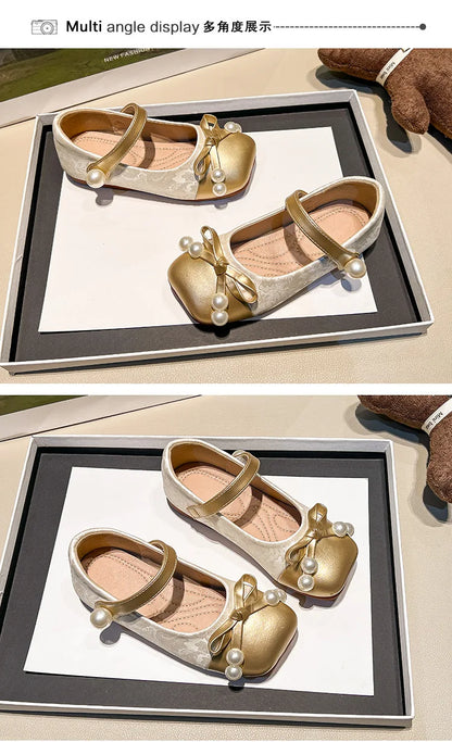Fashion Girls' Shoes  Spring New Kids Leather Shoe Simple Versatile Girls Princess Shoes Anti Slip Child Flat Casual Shoe