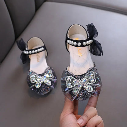 Luxury Girl Shoes Sweet Children's Causal Leather Shoes Fashion Bowtie Kids Versatile Princess Wedding Party Sandals Hook Loop