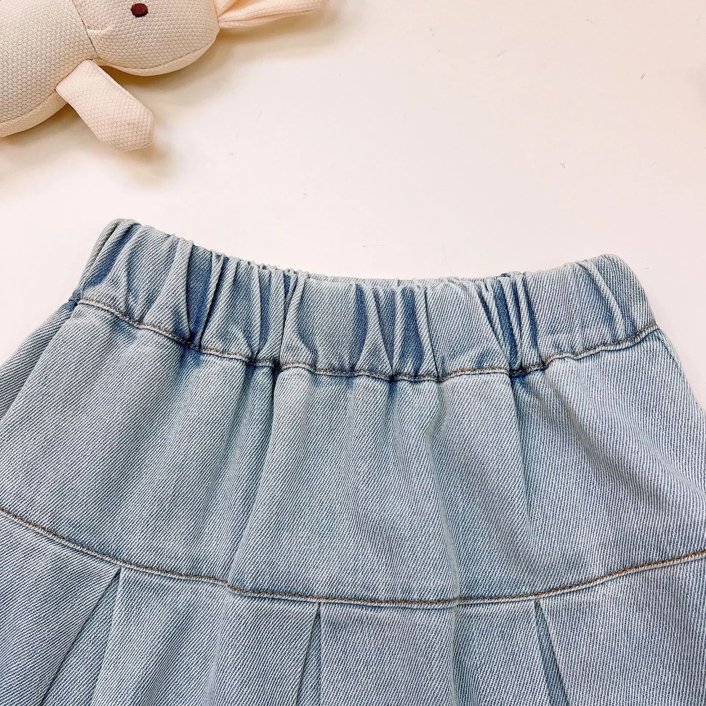 Children's Clothing Sets Cartoon Embroidered Lapel Sleeveless Top + Bow Embroidered Denim Skirt 2pcs Baby Girl Outfit Set