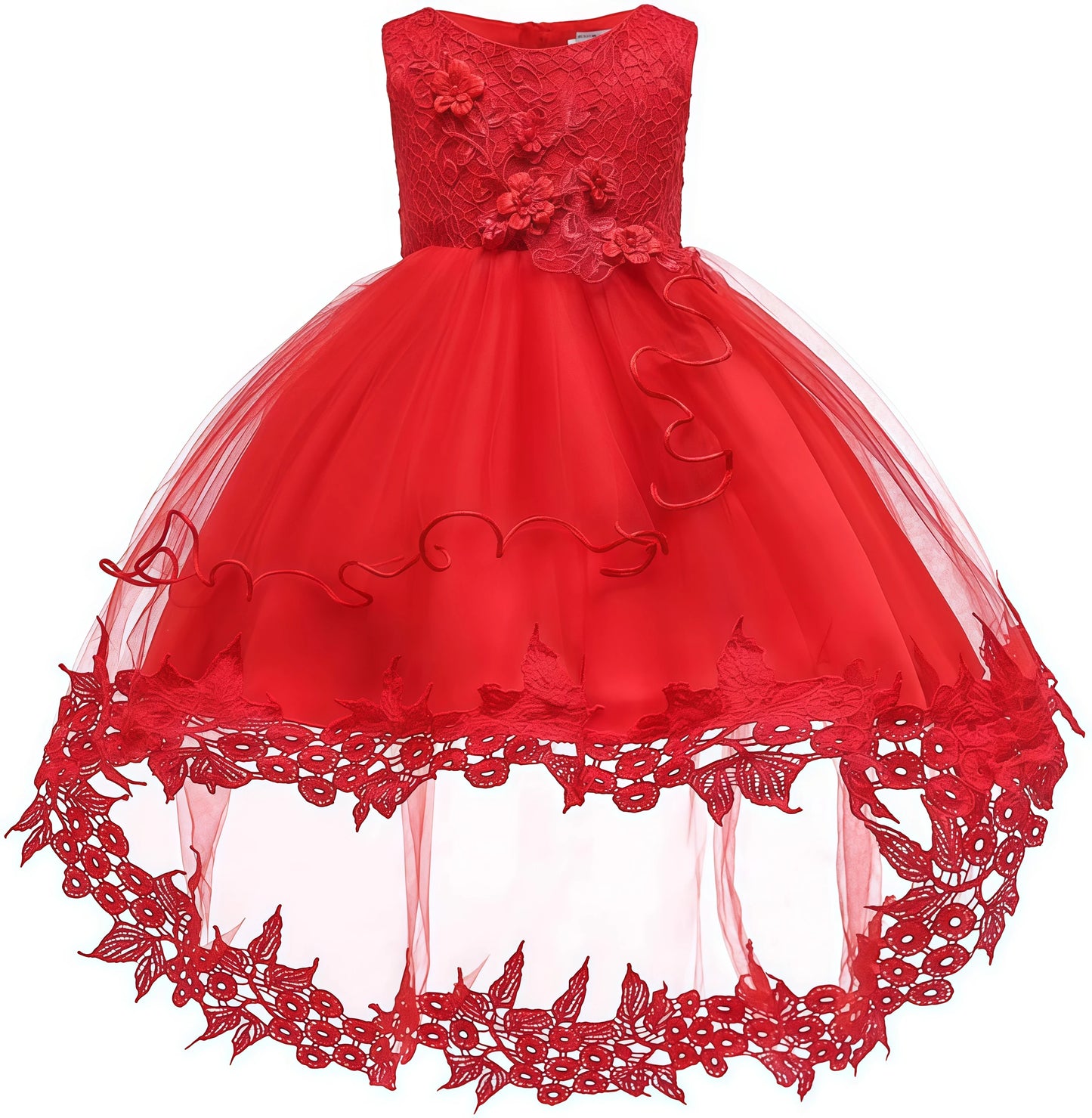 Toddler Girls Party Dress Infant Baby Christmas New Year Red Lace Flower Beaded Princess Dress For Newborns Wedding Baptism Gown