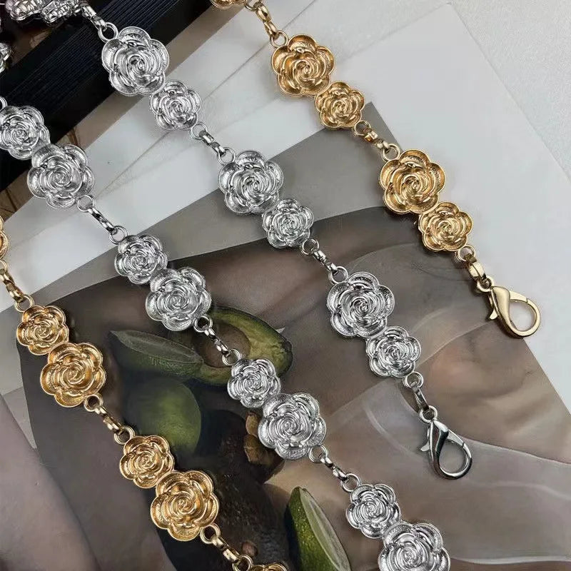 Waist chain accessories for women's metal flower chain versatile belt decorative skirt suit waistband chain