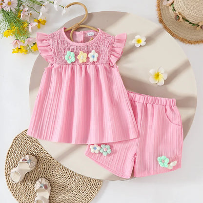 Children's Clothing Sets Small Flower Sleeveless Top + Bow Shorts 2pcs Sets Toddler Girl Clothes Kids Boutique Clothes