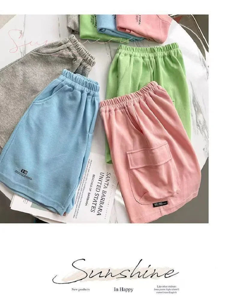 Summer Casual Boys Cotton Loose Alphabet T-shirt Tops+Short Pants Set School Kids Tracksuit Children 2-Piece Outfit Suit 2-14Yrs