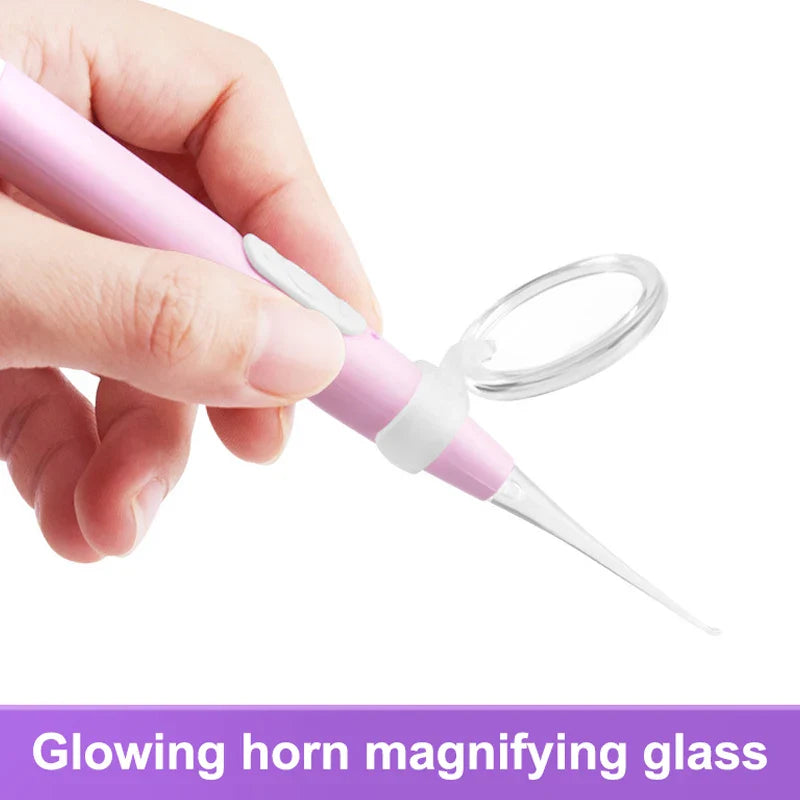 Baby Ear Cleaner Tweezer Soft Ear Picks LED Flash Light Ear Wax Curette Picker Ear Cleaning Tool Ear Wax Dig Removal Earpick Set