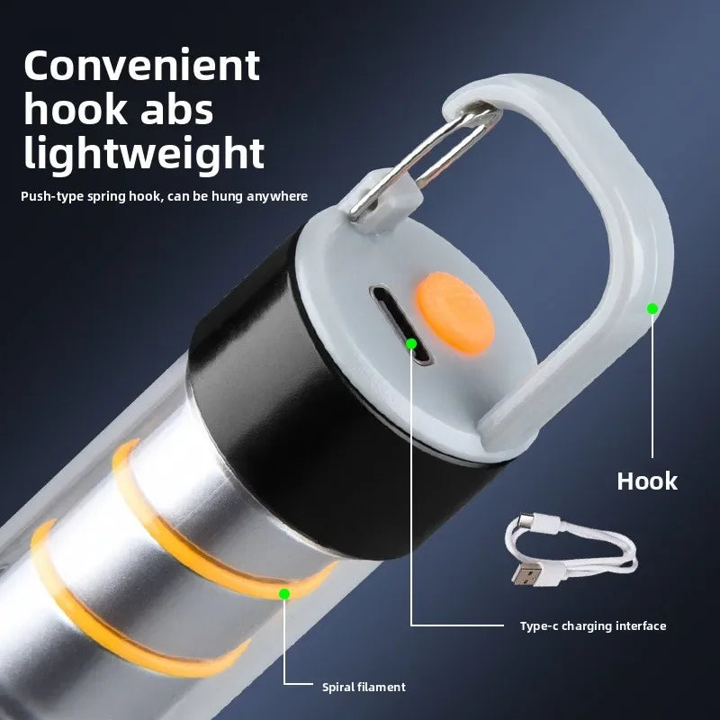 Rechargeable Camping LED Flashlight With Side Light Outdoor Light Powerful Zoomable Flashlight Camping Lantern Atmosphere Light