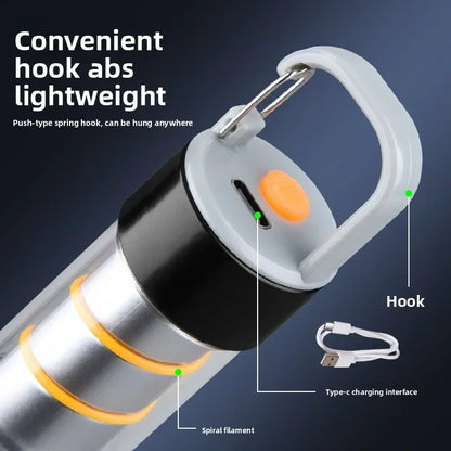 Rechargeable Camping LED Flashlight With Side Light Outdoor Light Powerful Zoomable Flashlight Camping Lantern Atmosphere Light