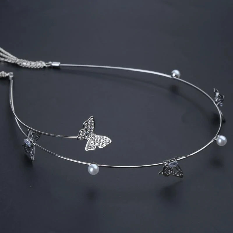 Shinning Silver Color for Rhinestone Thin Side Headband Long Sparkly Tassel Hair Hoop Fashion Women Hairstyle Headwear