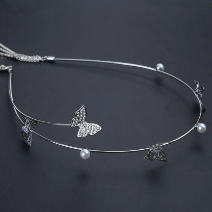 Shinning Silver Color for Rhinestone Thin Side Headband Long Sparkly Tassel Hair Hoop Fashion Women Hairstyle Headwear