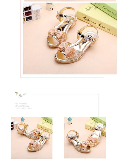 Girls Princess Shoes Summer Children High Heels Open-toe Party Wedding Toddlers Sandals Non-slip Kids Causal Sequins Beach Shoes
