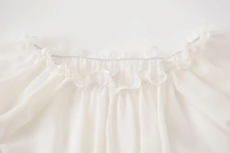 Summer New Lolita Sweet Off Shoulder Chiffon Shirt Female Short T-shirt Women Tops Student Lolita Bubble Sleeve Slim White Top
