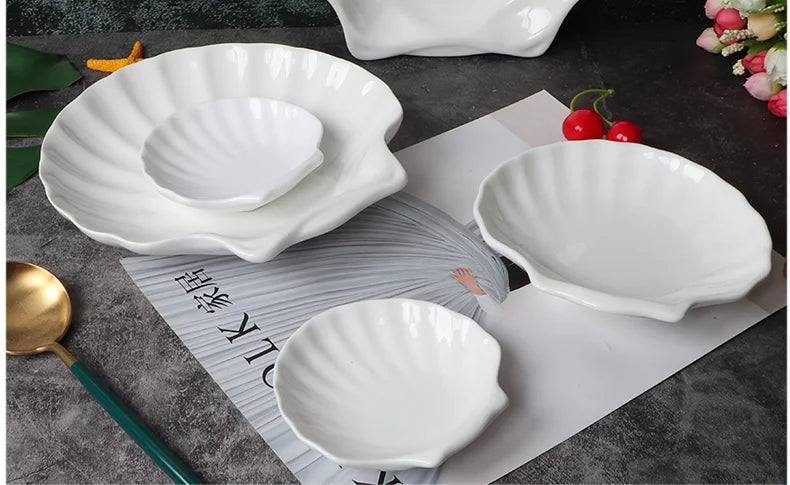 Creative Shell Shaped Ceramic Dinner Dish Household Tableware Snack Dessert Tray Hotel Restaurant Creative Tableware Pasta Plate
