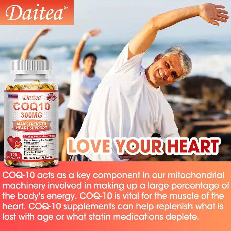 Coenzyme Q10 Capsules, 300 Mg Each, To Promote Cardiovascular Health and Heart Health, Provide Energy To Support Joint Health