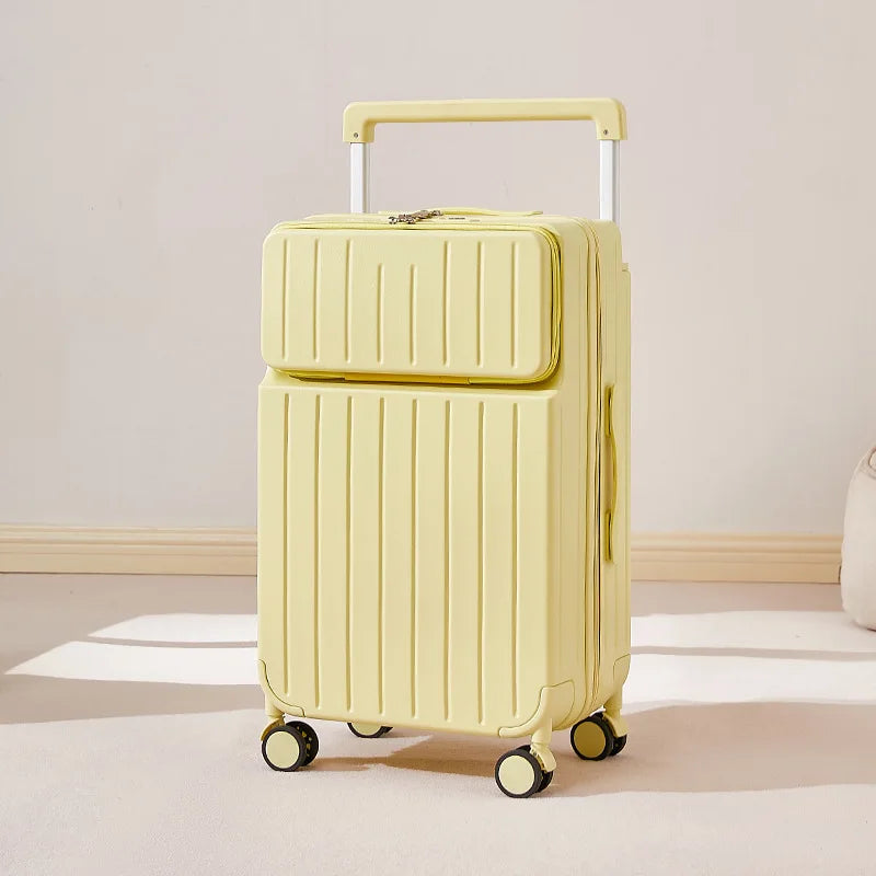 Front Opening Wide Handle Suitcase 20 inches Carry-on Cabin Suitcase Multifunctional Travel Luggage Zipper Aluminum Frame