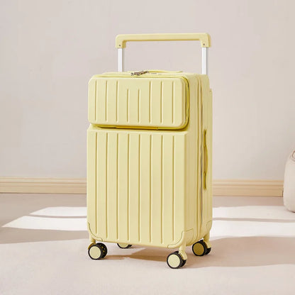 Front Opening Wide Handle Suitcase 20 inches Carry-on Cabin Suitcase Multifunctional Travel Luggage Zipper Aluminum Frame