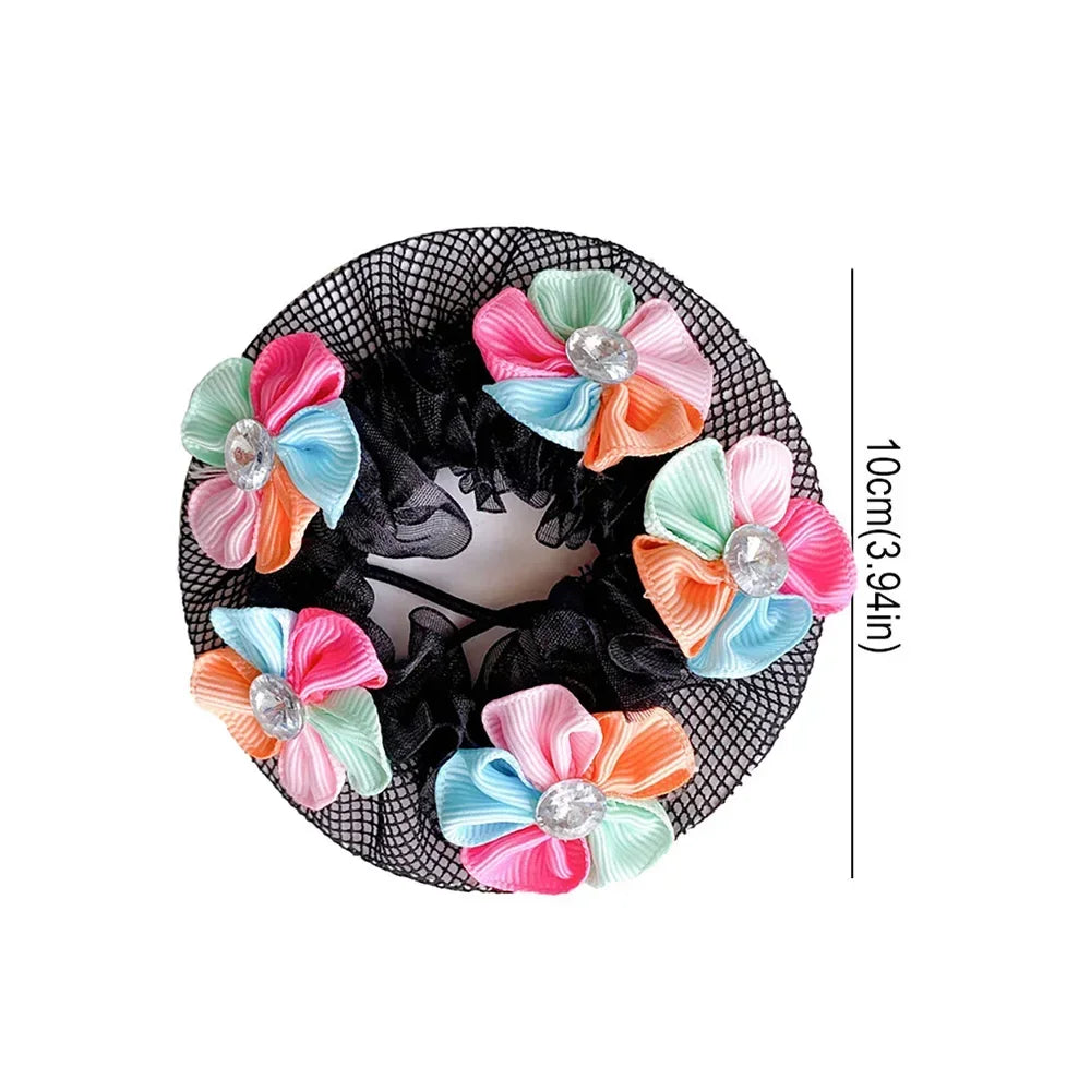 Girls Dance Hairnet Ballet Bun Cover Flower Butterfly Pearl Rhinestone Hair Mesh Kids Training Daily Dance Accessories