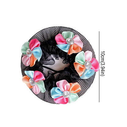 Girls Dance Hairnet Ballet Bun Cover Flower Butterfly Pearl Rhinestone Hair Mesh Kids Training Daily Dance Accessories