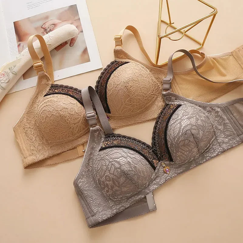 Women Bra Adjustable Lace Underwear Brassiere V-neck Non Steel Ring Anti Sagging Soft Comfortable Sexy Lingerie Intimate