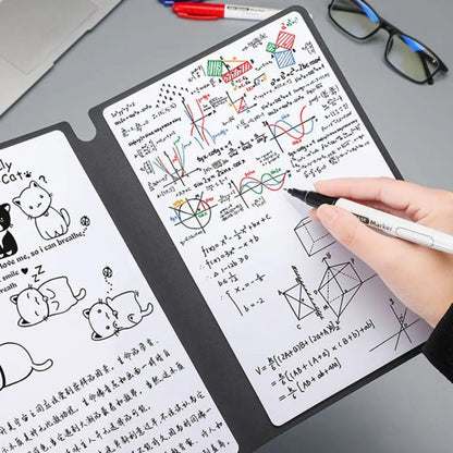 Reusable A4 Whiteboard Notebook With Whiteboard Pen Leather Erasable Whiteboard Draft Stationery With Erasing Cloth Memo Pad