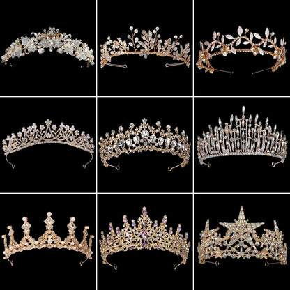 Efily Gold Color Wedding Tiaras and Crowns for Pearl Rhinestone Headband Bride Headpiece Jewelry