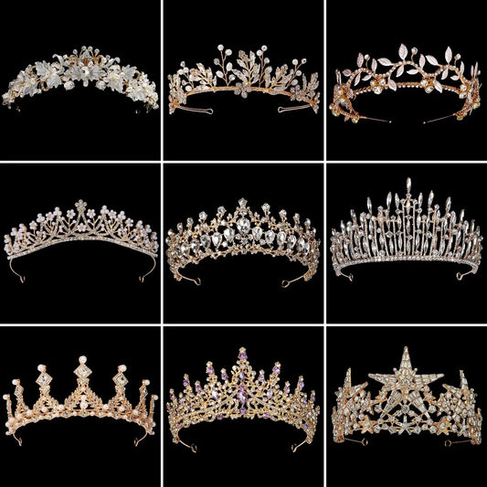 Efily Gold Color Wedding Tiaras and Crowns for Pearl Rhinestone Headband Bride Headpiece Jewelry