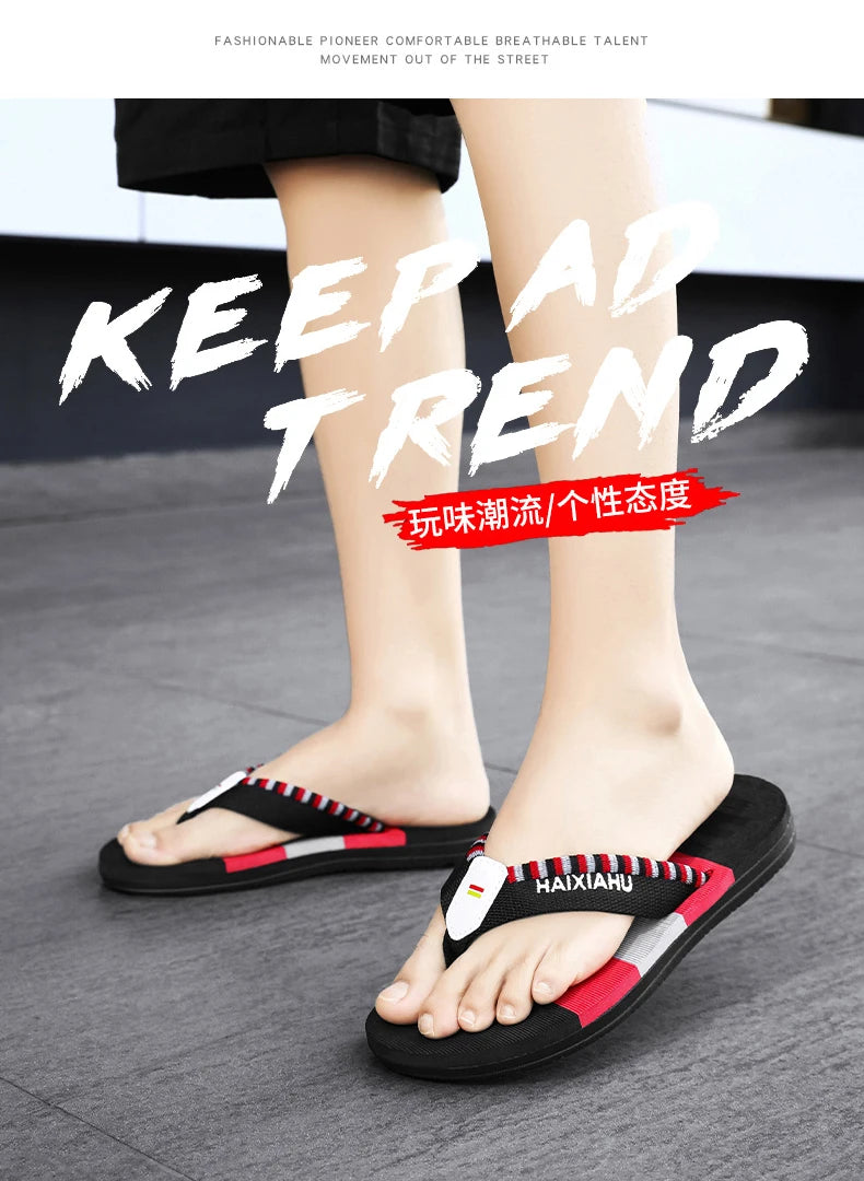 Men Slides Cloth Tape Woven Color Matching Stripe Wear-resistant Slippers Size 39-45