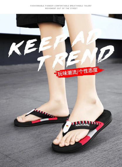 Men Slides Cloth Tape Woven Color Matching Stripe Wear-resistant Slippers Size 39-45