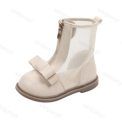 Bow Design Elegant Fashion Casual Boots for Baby  Summer New Childrens' Mesh Breathable Comfortable Princess Mid Tube Boots