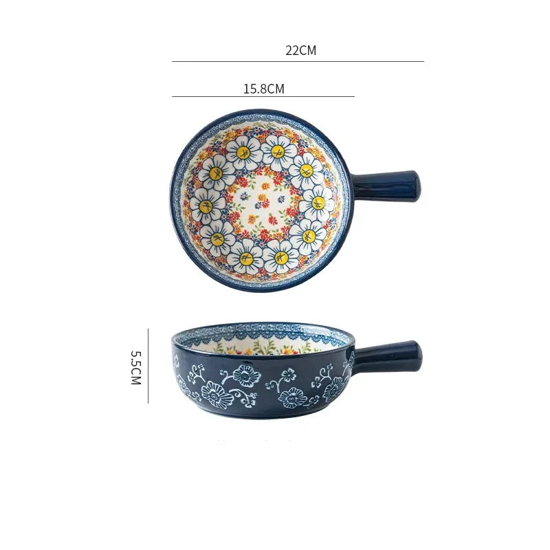 Single Handle Ceramic Noodle Bowl, Bohemian Design, Large Bowl, Creative Restaurant, Household Salad, Dessert Bowl, Home Decorat