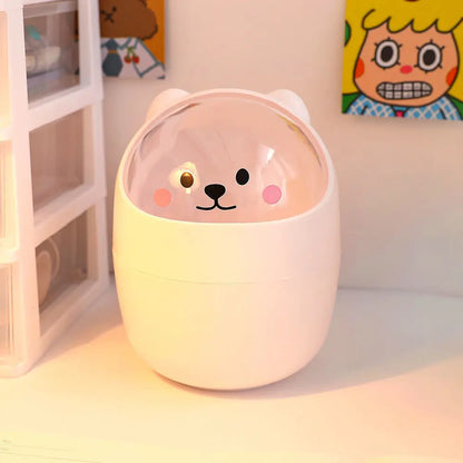 Mini Desktop Trash Can Organizer Cute Bear Multifunction Creative Cosmetic Bucket with Lid Pen Holder Kawaii Stickers Patchers