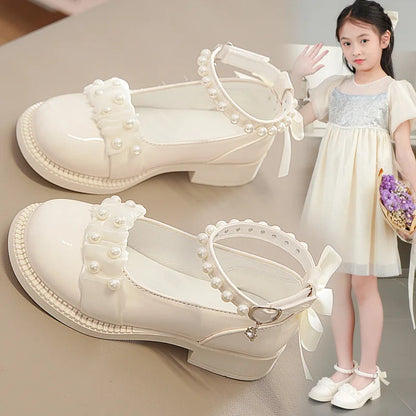 Spring Autumn Girl Glossy Leather Shoes Fashion Children Princess Causal Dress Flats Sweet Bowtie Kids School Mary Jane Shoes