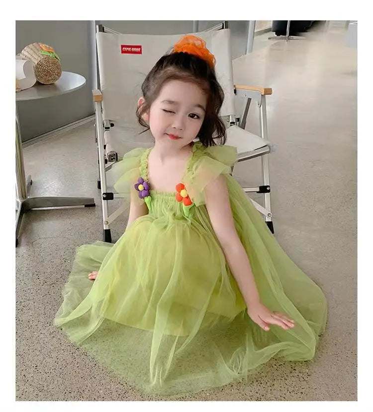 Summer Princess Girls Kids Tulle Super Fairy Dresses Rainbow Flower Party Tutu Dress Children Mesh Puffy Birthday Vestidos Cloth (Copy)