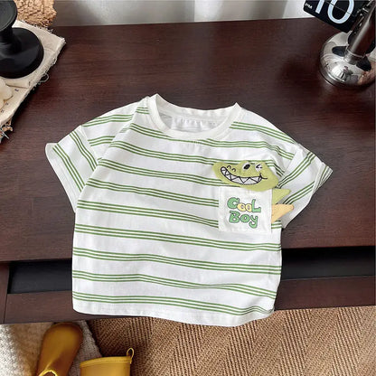 Summer Children Clothes Boys Girls Short-sleeved Striped T-shirt +Shorts 2Pcs Set Babies Fashion Round Neck Outfits Kids Suits