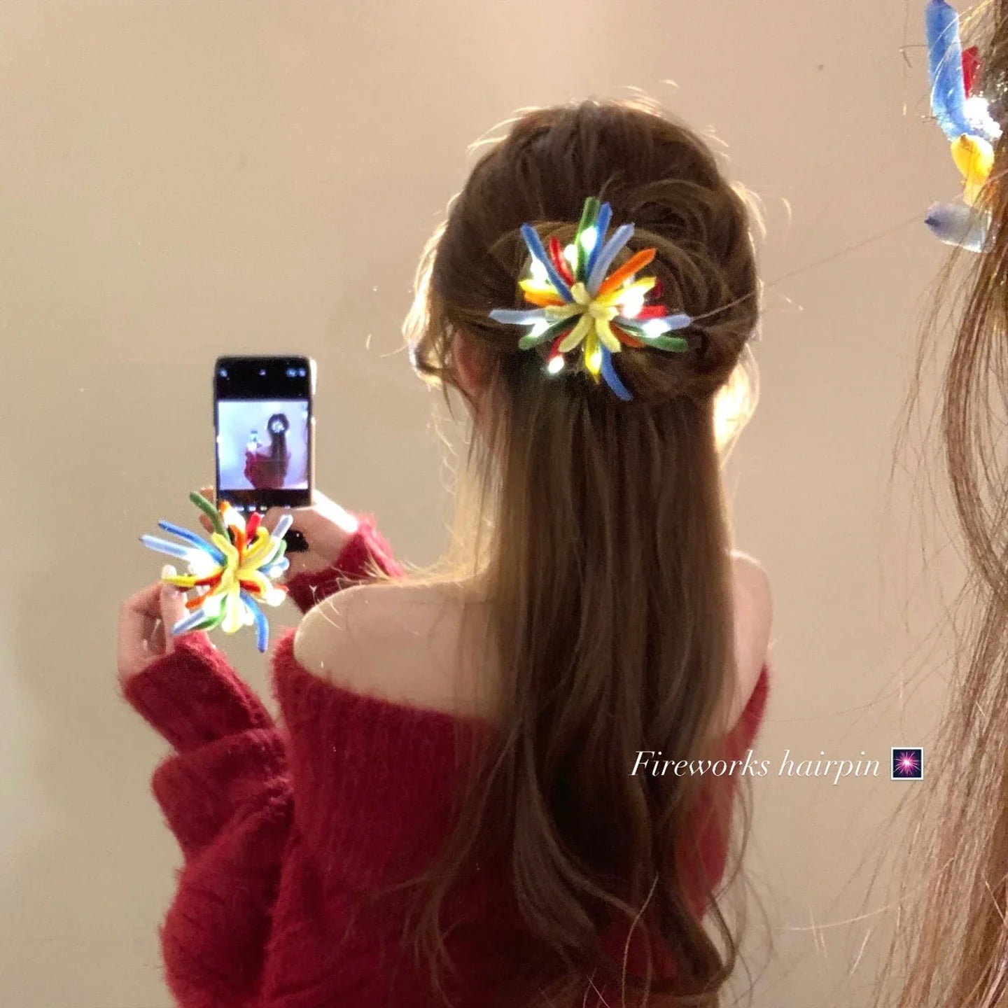 Twist Bar Fire Works Hair Clip Women Fashion Spring Festival Eve Atmosphere Photography Props New Year Hairpin Hair Accessory