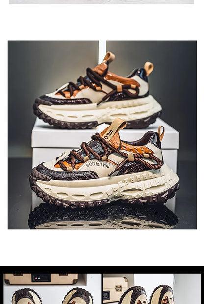 New Thick Soled Height Increasing Men's Casual Shoes 2025 Spring Color Blocked Comfortable Fashion Trend Low Cut Chunky sneakers