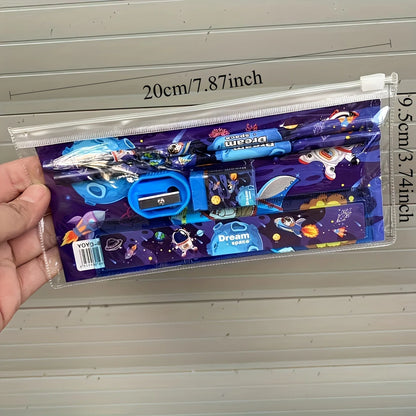 Animal Themed Stationery Set Portable Gift Box, Includes Pencil, Eraser, Pencil Sharpener, Ruler School Supplies Set