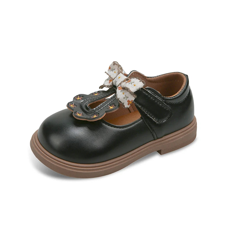 Cute bow Leather Girls Shoes 2025 New T-strap Oxfords Spring Kids Soft Shoes For Girl School Children Princess Dress Shoes